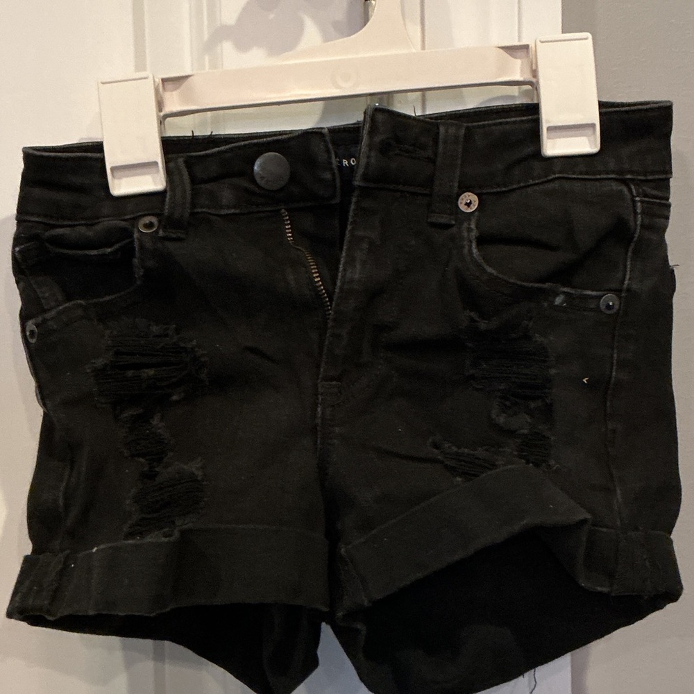 Aeropostale Black Distressed Rolled-Hem Shorts